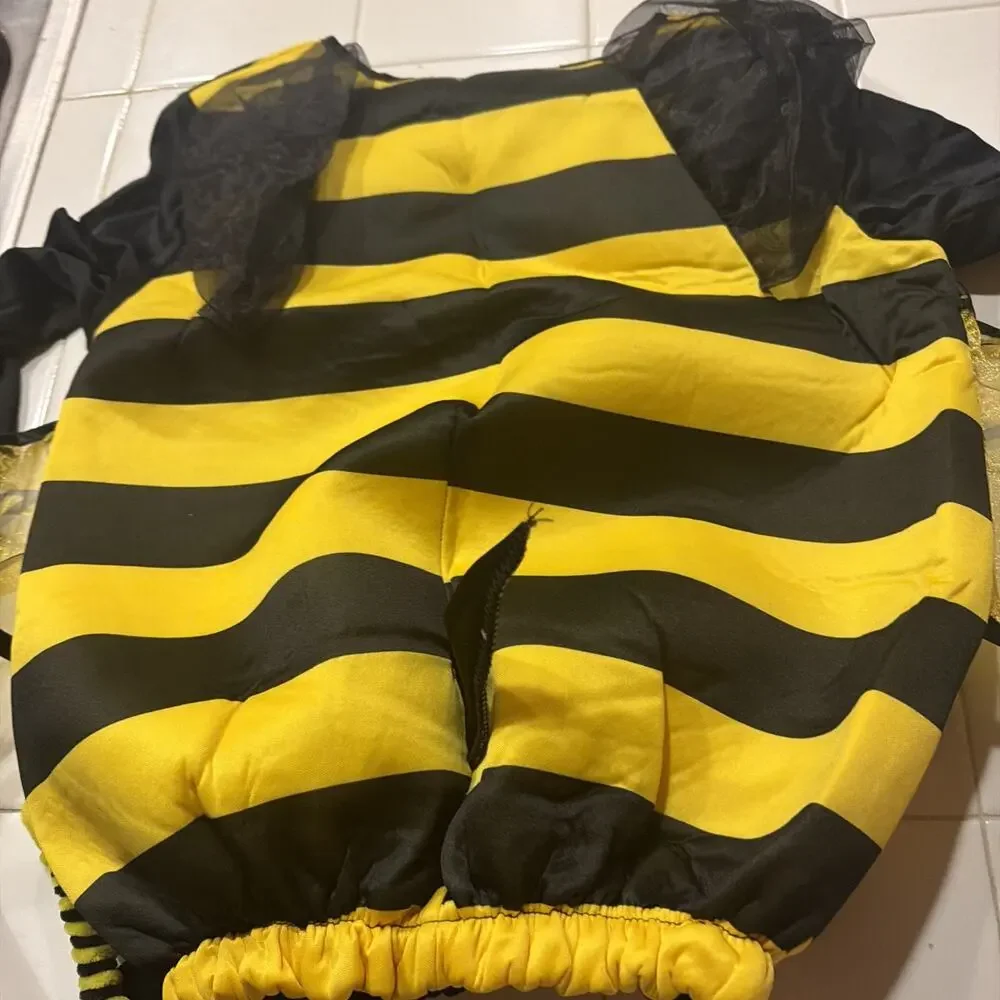 Girls Bumble Bee Costume Body Socks Headband Yellow Black Halloween M